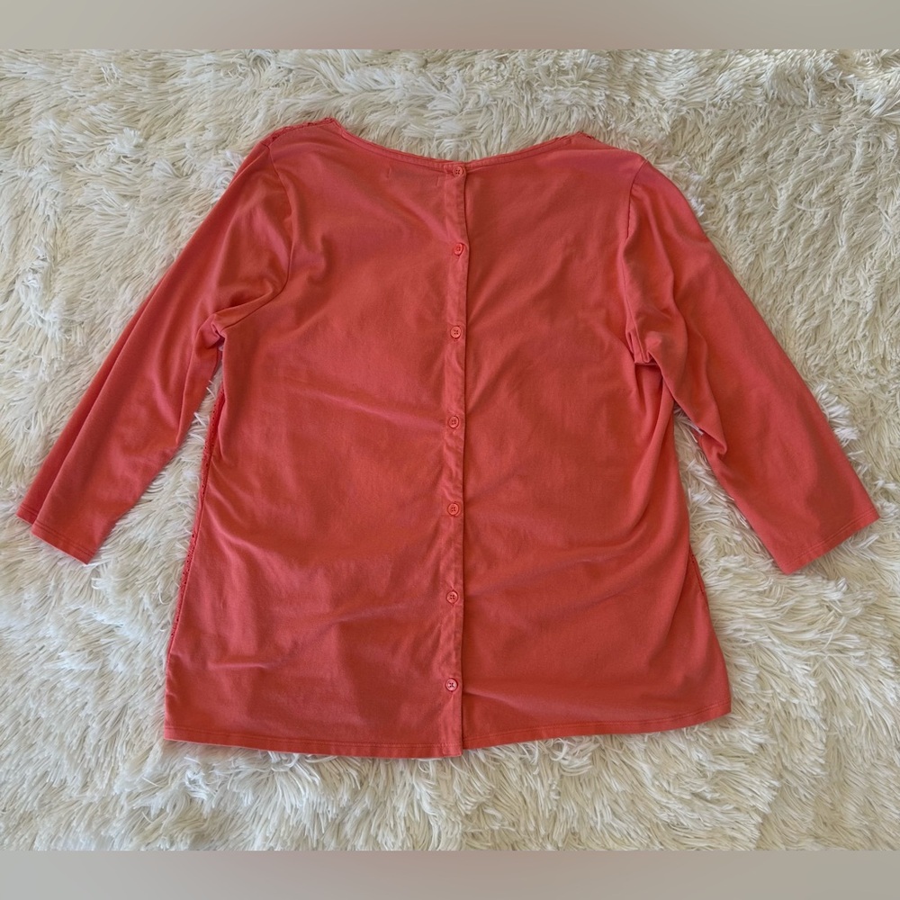 Coldwater Creek | Coral Eyelet 3/4 Length Sleeve Top - Picture 8 of 9